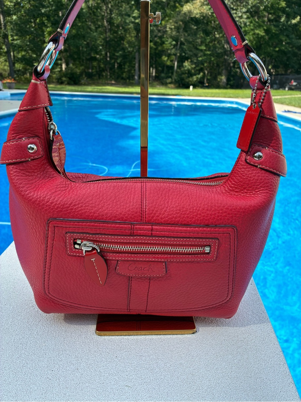 Coach Penelope Hobo Bag J0882-13159 Red Pebbled Leather Y2K Shoulder Bag